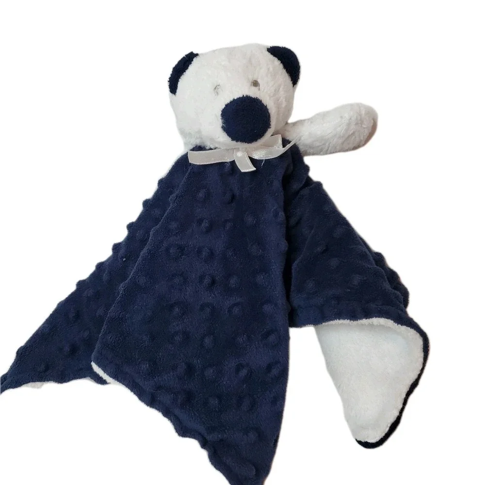 Blankets And beyond Navy Blue White bear‎ lovey minky dot Security Blanket